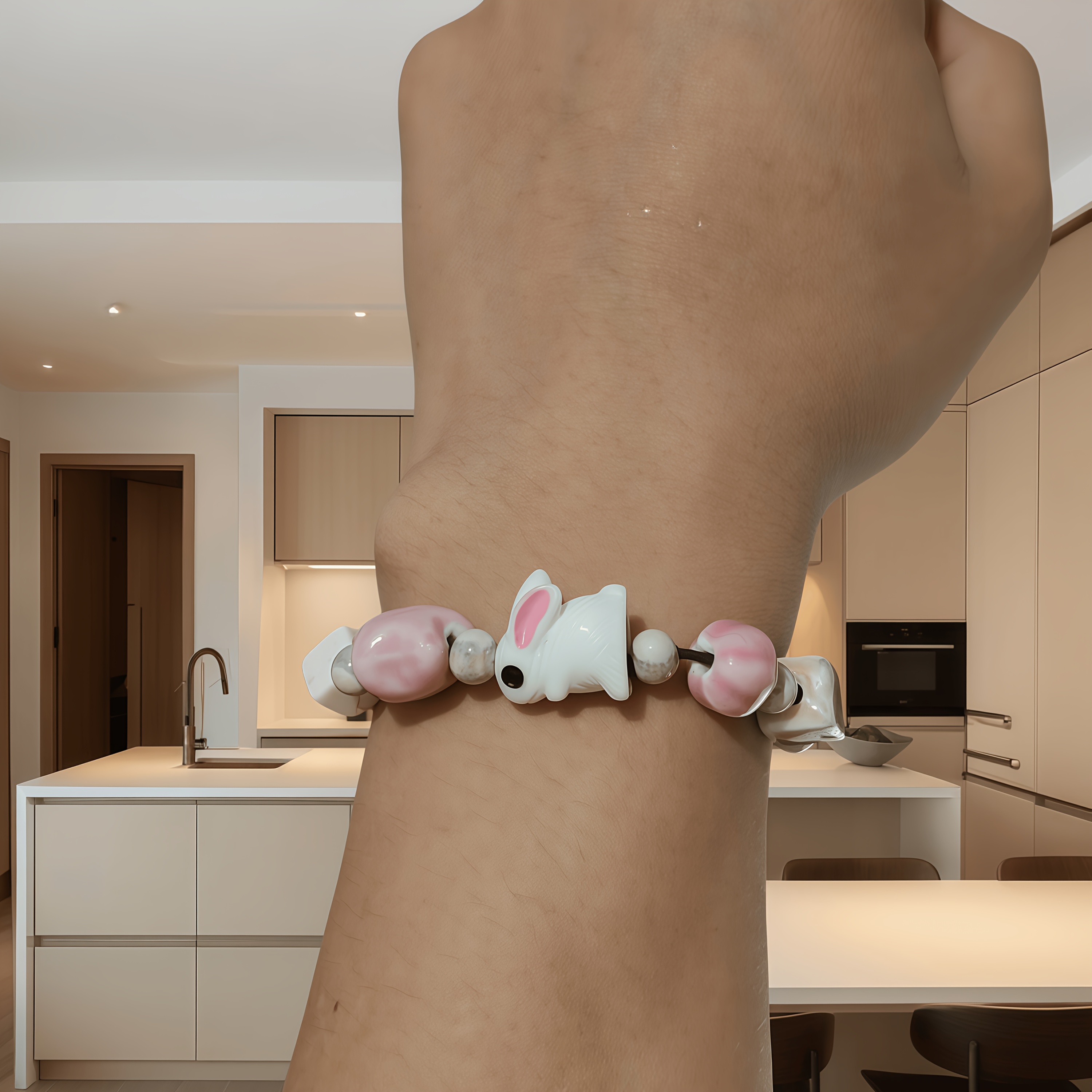 Vintage Style Ceramic Rabbit & Elephant Beaded Bracelet